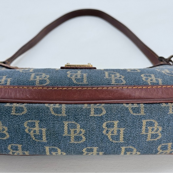 Dooney & Bourke Denim Monogram Mini Shoulder Bag Top Zip Blue Brown Leather Y2K - Picture 16 of 16